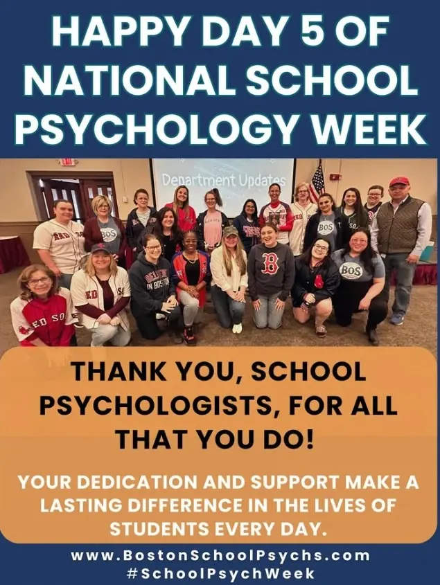 2025 closing post thanking BPS school psychologists, with a group photo of the department