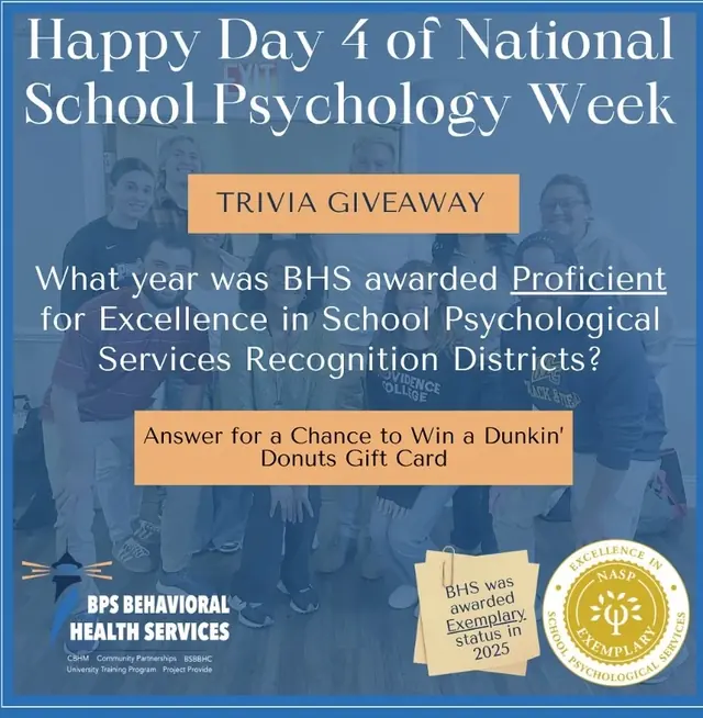 2025 trivia graphic asking what year BHS earned NASP Exemplary Recognition